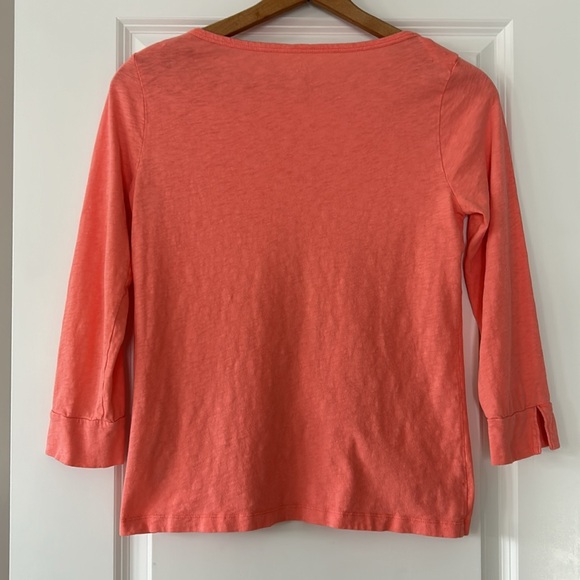 J Crew Slub Tee w Vented 3/4 Sleeves. Peach/Cantaloupe Color Size S Cotton - Picture 8 of 9